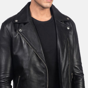 Chaqueta de cuero negro para hombre Chaquetas de piel de cordero real Abrigo de coche con material de alta calidad y precio al por mayor - Product Image 3