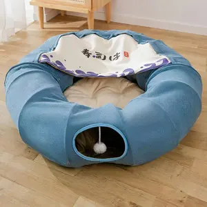 Forniture per animali all'ingrosso accessori interattivi per animali domestici Cat donut Tunnel Bed mesh zipper Play Toy Cat Tunnel Tubes Bed