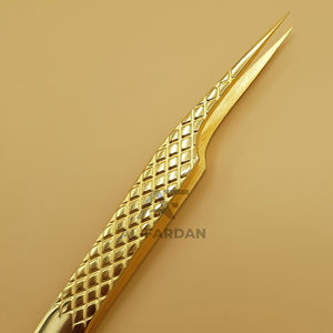 Pinzas de pestañas japonesas de acero inoxidable personalizadas, volumen de pestañas, aislamiento de punta recta, punta de fibra de agarre de diamante chapado en oro - Product Image 3