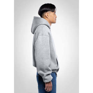 Oversize <b>Full</b> <b>Zip</b> <b>Hoodie</b> in Melange Grey-100% Cotton Streetwear XXS - Product Image 4