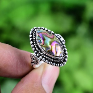 925แหวนเงินสเตอร์ลิงชุบโรเดียมคุณภาพดีที่สุดของขวัญแต่งงานทำด้วยมือแหวนสปินเนอร์เปลือกหอยเป๋าฮื้อทันสมัย - Product Image 4