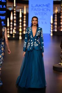 Crystal Beads, Pearls, Glass Stone Work Embroidery on Beautiful Jacket and Lehenga for Any Occasions - Product Image 2
