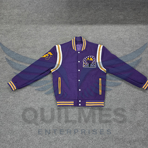 Chaqueta Universitaria Personalizada Morada y Dorada Estilo Omega con Logotipo Bordado Mighty OZ Beta Xi con Rayo - Product Image 2