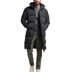 Manteau long matelassé élégant pour homme, mode hiver 2024, avec logo personnalisé sur le devant, col montant, capuche et tissu en toile - Product Image 4