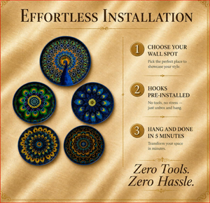Juego de 5 Platos Decorativos de Pared con Diseño de Mandala de Pavo Real |   Arte de Pared de Metal Hecho a Mano para Sala de Estar, Dormitorio, Pasillo y Decoración del Hogar - Product Image 5