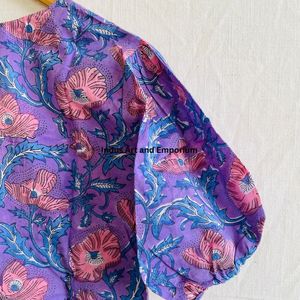 Hermoso Vestido Estampado Floral en Bloques de Algodón, Vestido para Uso Casual, Vestido Estampado a Mano - Product Image 3