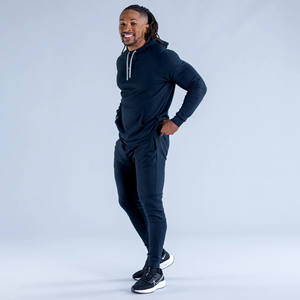 Wholesale OEM Custom Logo Onyx <b>Black</b> <b>Slim</b> Fit Men's Hoodies Cotton Blended Gym Workout & Streetwear Pullover Hoodie For Men - Product Image 5