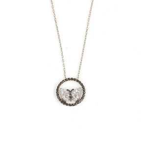 Collier Papillon en Argent Sterling 925 Fil Torsadé Plaqué Rhodium et Or, Tendance, Sertie de Diamants, Motif Lune et Chiffres, Idéal Cadeau - Product Image 2