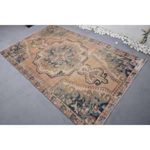 พรมวินเทจขนาด 4.4x6.9 ฟุต พรมตุรกี พรมลายดอกไม้สีเบจฟ้า - Product Image 4