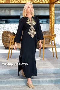 Robe longue de soirée Sexy pour femmes, manches longues brodées, fente latérale, style décontracté - Product Image 4