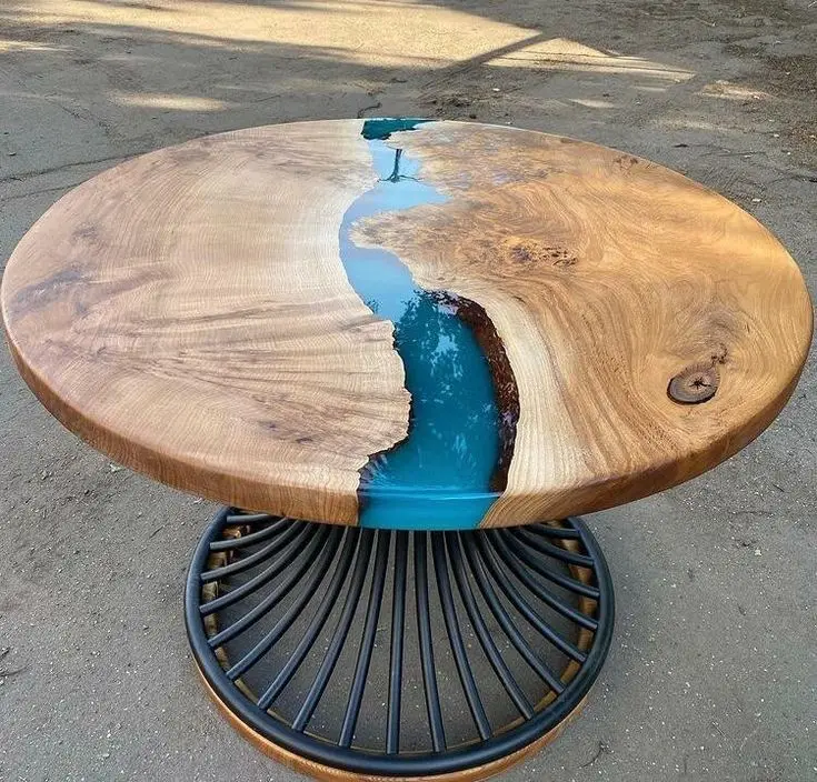 Best Quality Handmade Round Shape Epoxy Resin Wood Coffee Table for Home and Office Use Available at Affordable Price