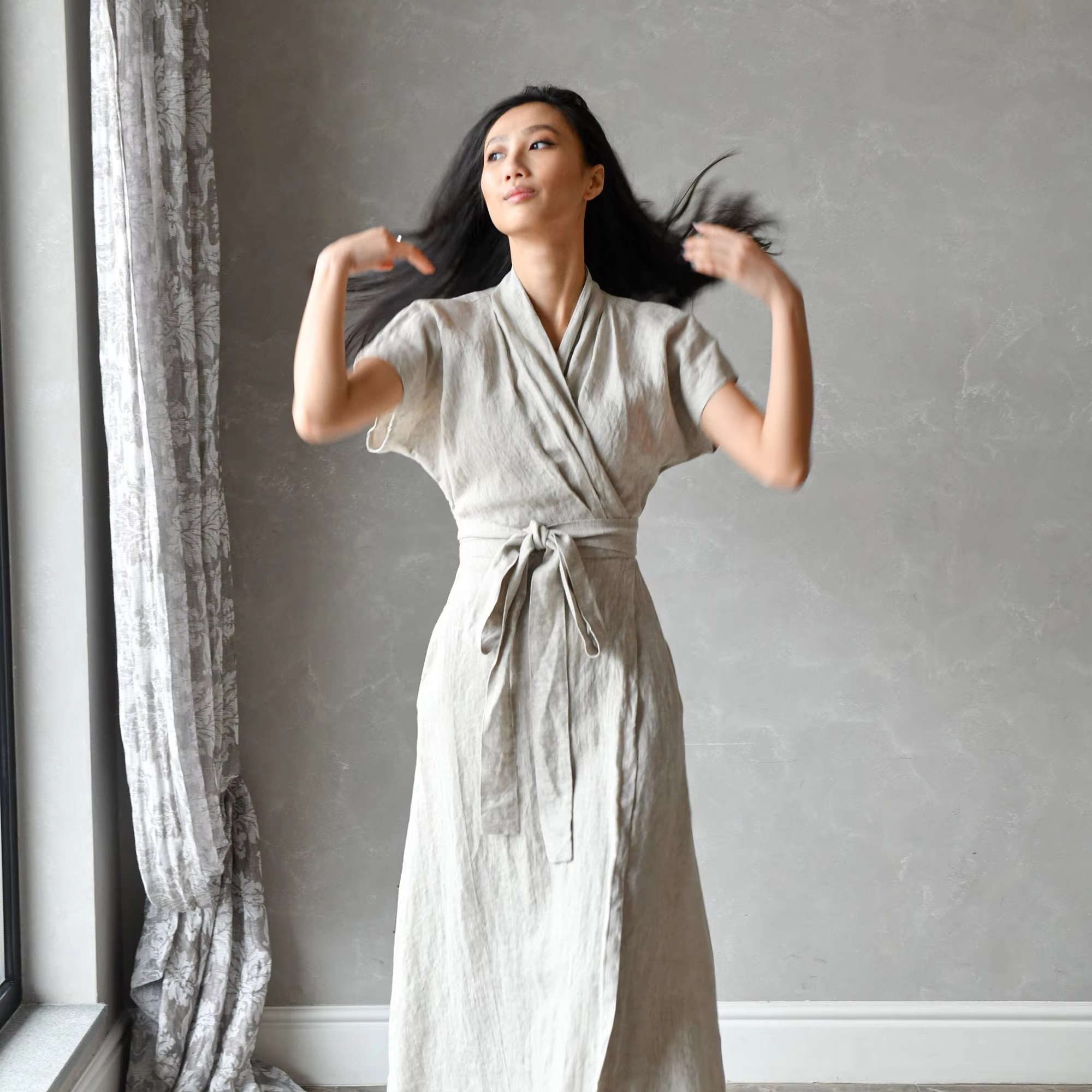 Plus Size Elegant Dress Linen Wrap Kaftan Dress Plus Size Maxi Dress New  Styles Good Price Maxi Linen Clothes Cotton Linen Belt| Alibaba.com