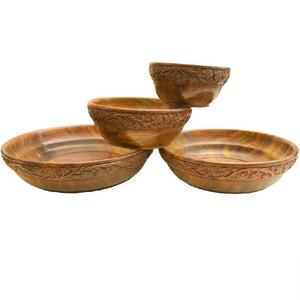 Cuenco para servir dulces de madera impresa esmaltada Cuenco esmaltado pulido y textura natural hogar Restaurante Cuenco hecho a mano Venta al por mayor India - Product Image 3