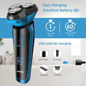 Rasoir électrique rechargeable pour homme, étanche, utilisation humide/sèche, rasoir rotatif avec indicateur de batterie, alimentation USB, tondeuse à barbe pour les voyages - Product Image 5