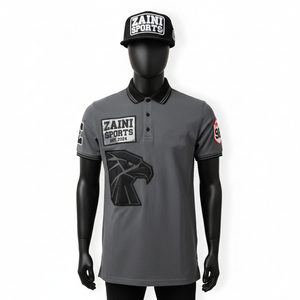 High Quality Polyester <b>Men</b> <b>Polo</b> <b>Shirt</b> 220 GSM <b>Grey</b> Black Rib Collar Panel Design Custom Logo <b>Men's</b> <b>Polo</b> <b>Shirt</b> - Product Image 6