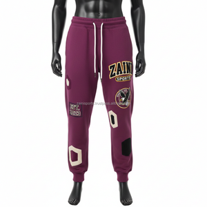 Pantalones Deportivos para Mujer, Invierno, Algodón, Poliéster, Felpa, 300 GSM, Color Granate Intenso, Paneles con Apliques, con Logotipo Personalizado - Product Image 1