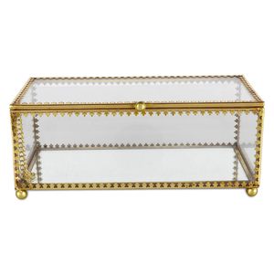 Plateau transparent rectangulaire de qualité supérieure Détails dorés élégants Idéal pour servir des collations, des bijoux ou un présentoir décoratif d'Inde - Product Image 1