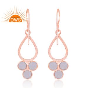 Venta caliente 925 plata esterlina 18K chapado en oro rosa lavanda natural Calcedonia piedra preciosa colgante pendiente joyería fabricante - Product Image 2