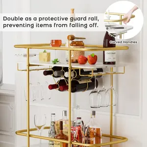 Handmade Industrial Ceramic Eco-Friendly Restaurant Service Trolley Premium <b>Golden</b> Rolling <b>Bar</b> Organizer Cart Plated Zahid safe - Product Image 3