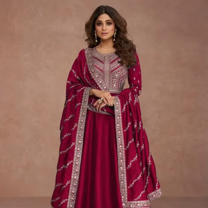 Shalwar Kameez en soie lourde de qualité supérieure entièrement cousue avec Dupatta brodé et multi-fils | Pas de fond inclus - Product Image 1