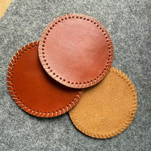 Premium thick leather coasters with elegant natural grain designed for <b>table</b> decor and long wear <b>protection</b> - Product Image 1