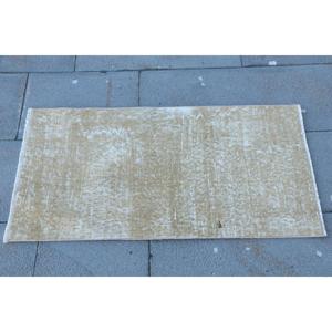 พรมตุรกีโบราณขนาดเล็ก 1.6x3.1 ฟุต สีเบจขาวลายดอกไม้ ทำจากขนสัตว์ - Product Image 4