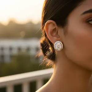 Boucles d'oreilles halo en cristal pour femmes, argent 925, zircone cubique, cadeau - Product Image 1