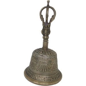 Campana de latón tibetano budista espiritual con mango de Dorje para autocuración meditación oración latón tibetano Handbell Fengshui Vastu - Product Image 3