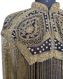 Pearl Beads Embellished Hand Embroidered/Beaded Sweet Breathable Party Tops/<b>Ponchos</b> with Sparkling Long Fringes - Product Image 3