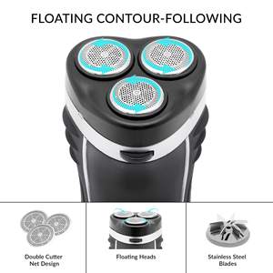 Afeitadora Eléctrica Rotativa Inalámbrica Recargable para Hombre, IPX7, USB, Tres Cabezales, Recortadora Alemánica para Cara y Cuerpo, Lavable, Repuesto - Product Image 6