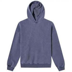 Fit Acid Washed 100% coton pull à capuche pour hommes en détresse broderie Patch goutte épaule vêtements d'hiver DDP expédition - Product Image 4