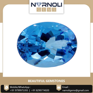 พลอยบลูโทแพซทรงรีธรรมชาติ  แบบเจียระไน  สีฟ้าคริสตัล  สำหรับทำแหวน จี้ หรือตัวเรือนแบบสั่งทำพิเศษ - Product Image 2