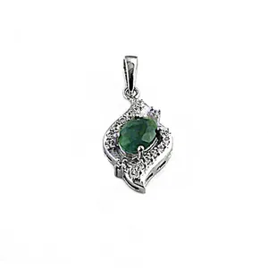 Pendentif Charme en Argent 925 Plaqué Rhodium Or Rose Fait Main Art Palace, Coupe Émeraude, pour Femme - Product Image 1