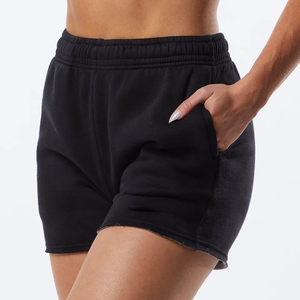 Servicio OEM al por Mayor, Pantalones Cortos Deportivos de Cintura Alta con Cordón, 100% Algodón Fleece Ecológico, Diseño Vintage Sólido con Logotipo Personalizado - Product Image 1