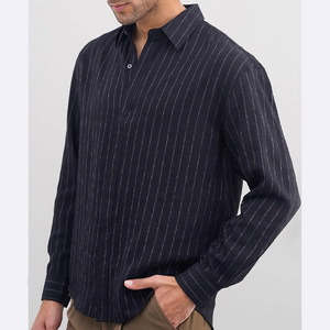 Autumn Print Men's Stand Collar Flannel <b>Plaid</b> <b>Shirt</b> Casual Button-Up Long Sleeved Top Plus Size Dress Knitted Weave - Product Image 4