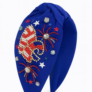 Accesorio para el cabello bordado con fuegos artificiales vibrantes azules para mujeres y niñas, tocados de fiesta de Festival de tela con cuentas para eventos especiales - Product Image 1