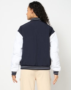 Warm women varsity jacket fleece sleeve stylish wool blend fashionable college outerwear letterman bomber custom embroidered - Product Image 4
