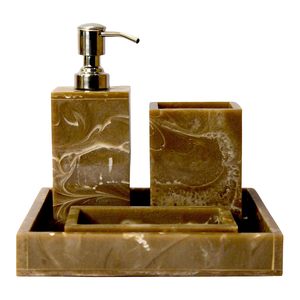 Ensemble d'accessoires de salle de bain en résine brunâtre attrayant fait à la main Durable gobelet porte-brosse à dents porte-savon plateau ensemble de quatre pièces - Product Image 3