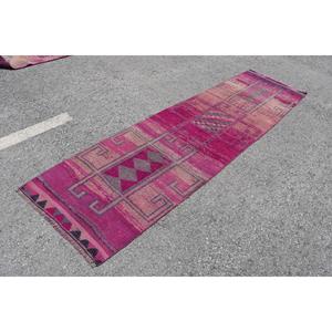 Turkish <b>Runner</b> <b>Rug</b> 2.8x10.4 ft, Pink Striped Vintage Wool <b>Rug</b> - Product Image 2