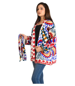 Chaqueta de mano de algodón con cinturón, chaqueta acolchada de algodón bordada a mano, abrigo corto informal de Invierno para mujer acolchado hecho a mano - Product Image 2