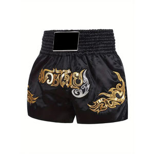 Shorts de boxe MMA en toile solide de haute qualité grande taille Muay Thai pour hommes et femmes avec fonction extensible Position du logo avant - Product Image 5