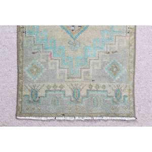 Alfombra Vintage de 1.4x3.4 pies, Alfombra Turca Pequeña, Alfombra Oriental Azul - Product Image 5