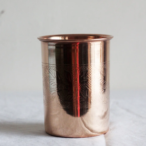 Disposable Eco-Friendly Copper <b>Glasses</b> with Intricate Decorative Band and Lid Accessories - Product Image 2