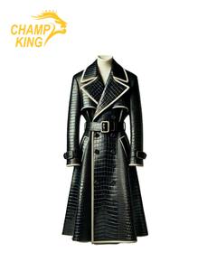 Manteau long pour femme de haute qualité, écologique, en cuir luxueux, boutons, fermeture éclair - Product Image 1