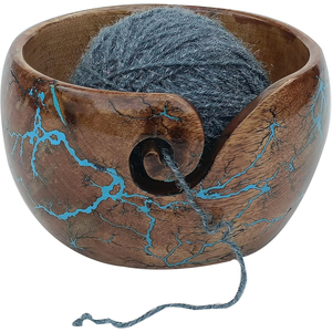 Bol en fil en bois fait à la main de qualité supérieure en résine mélangée et bois pour le stockage de la laine pour le tricot et le crochet - Product Image 4
