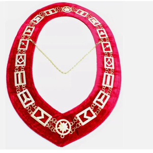 Collar Masónico de Terciopelo Rojo con Emblema de Estrella Dorada y Eslabones de Cadena, Accesorio de Insignia de Estilo Clásico - Product Image 6