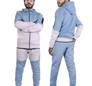 Ensembles de survêtements en tissu polyester pour hommes, ensembles de survêtements à panneaux coupés et cousus, fermeture à glissière avant pour hommes, vestes en polyester noir revêtement réfléchissant - Product Image 3