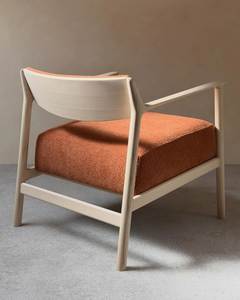 Fauteuil d'appoint en bois massif avec siège rembourré, chaise longue moderne pour salon et hôtel - Product Image 2