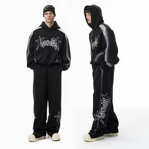 Sweat à capuche et sweat-shirt à impression DTG personnalisés pour hommes à la mode avec pantalon évasé tenue décontractée 2 pièces survêtement Streetwear - Product Image 1