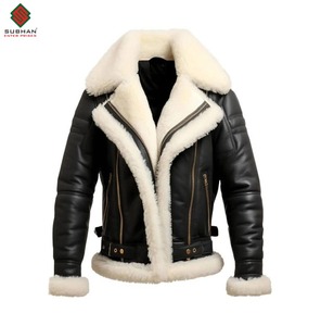 Veste en cuir de mouton robuste marron, faite à la main, veste en fourrure de pilote RAF, veste d'aviateur en cuir de mouton pour homme, veste en cuir doublée de fourrure marron B3 - Product Image 6